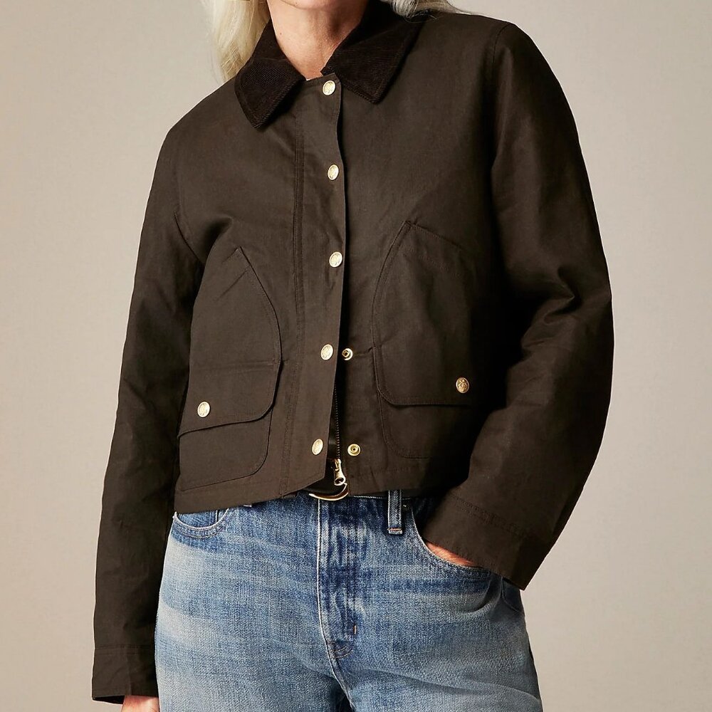 NWT J Crew Short Barn Jacket™ in English Ripstop Cotton Mossy Brown - Picture 1 of 3